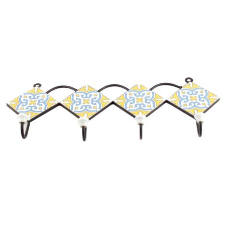 Yellow And Turquoise Ceramic Floral Tiles Hooks